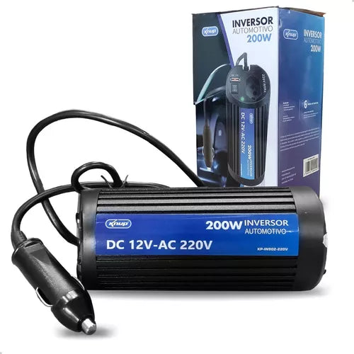 Inversor Automotriz de Corriente 200W Knup – Compacto, Seguro y Multifuncional 🚗⚡